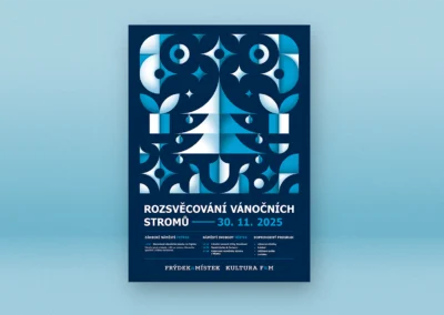 Plakát – Rozsvěcování vánočních stromů Frýdek-Místek, varianta A, geometrická koláž inspirovaná Bauhausem