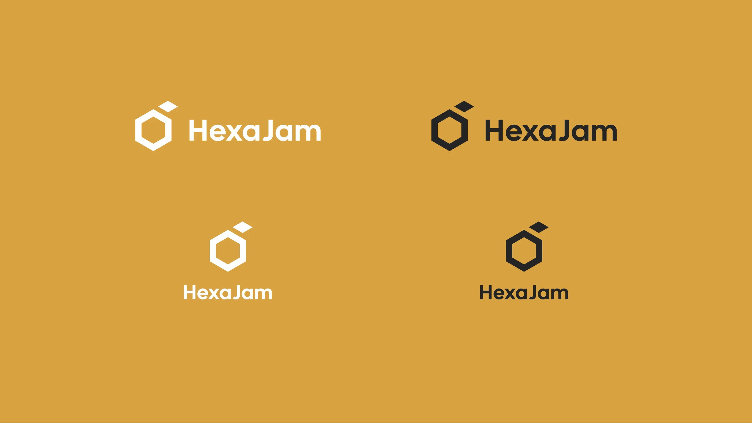 Vizuální identita značky HexaJam – logo inspirované medovou pláství a ovocem – černobílé varianty