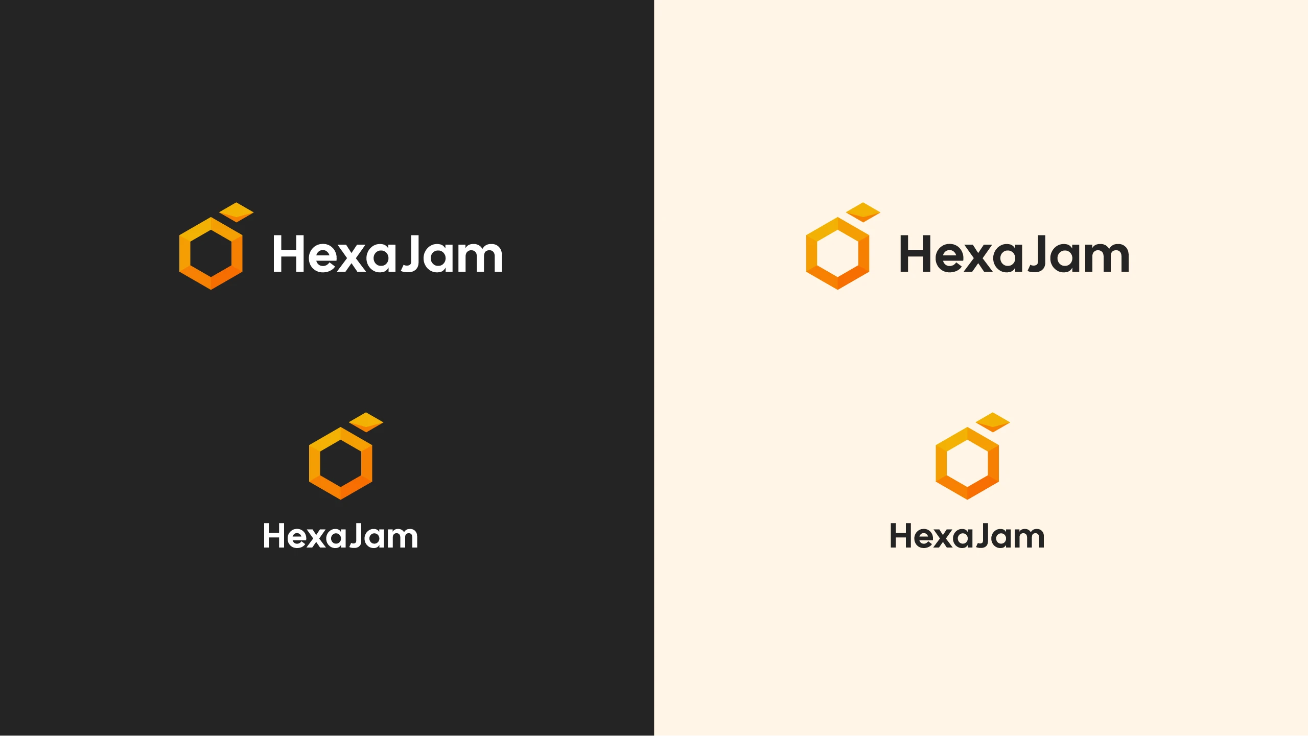 Vizuální identita značky HexaJam – logo inspirované medovou pláství a ovocem – sytější varianty