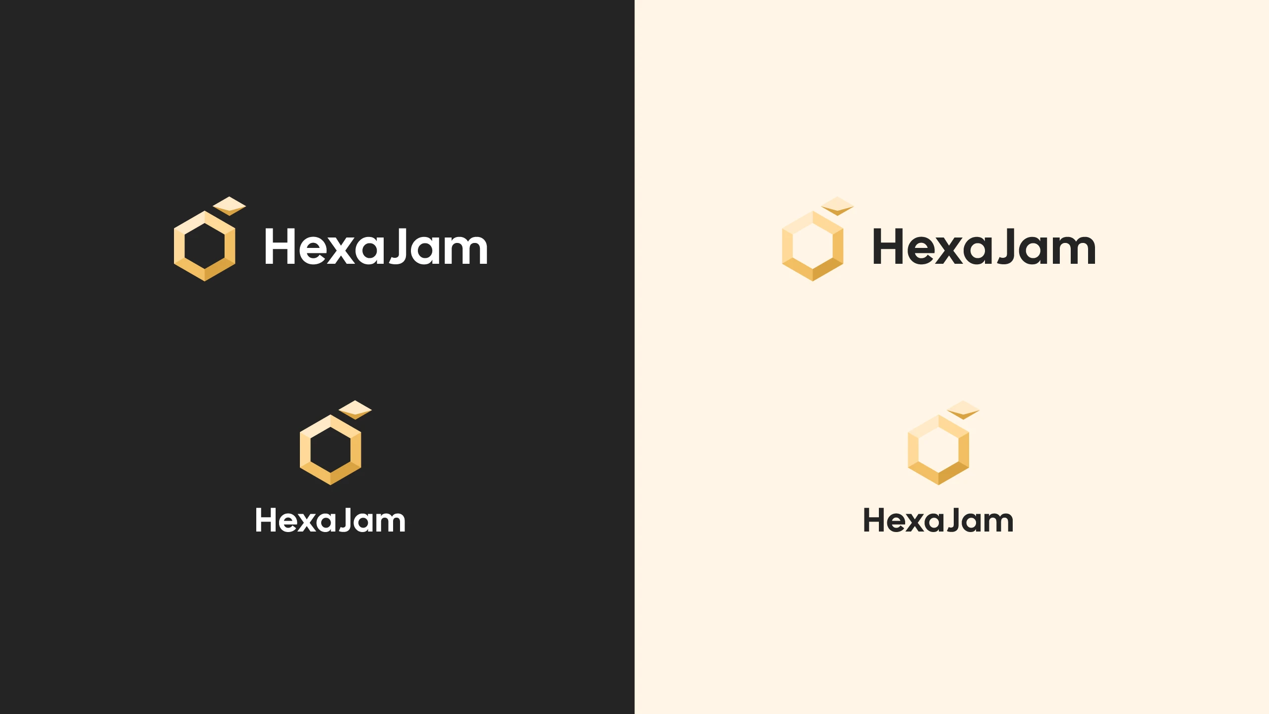 Vizuální identita značky HexaJam – logo inspirované medovou pláství a ovocem – světlejší varianty
