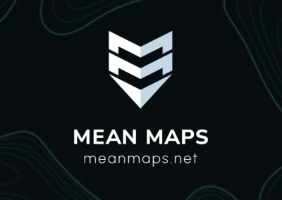 Minimalistické logo Mean Maps inspirované symbolem mapového pinu a písmeny MM z názvu Mean Maps