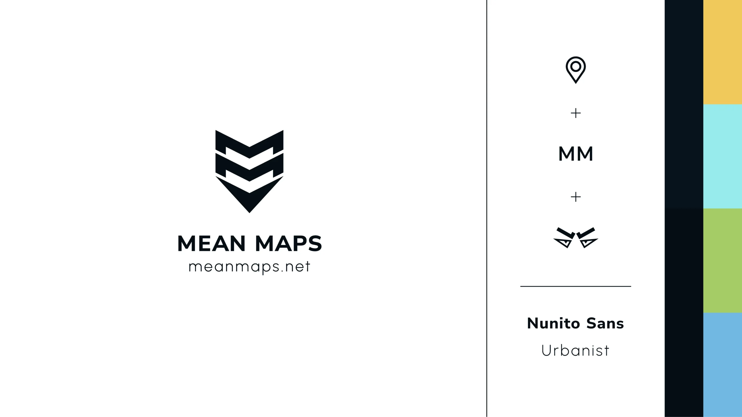 Stavba loga Mean Maps se symbolikou jeho koncepčního složení, barevné palety vizuální identity a použitého písma