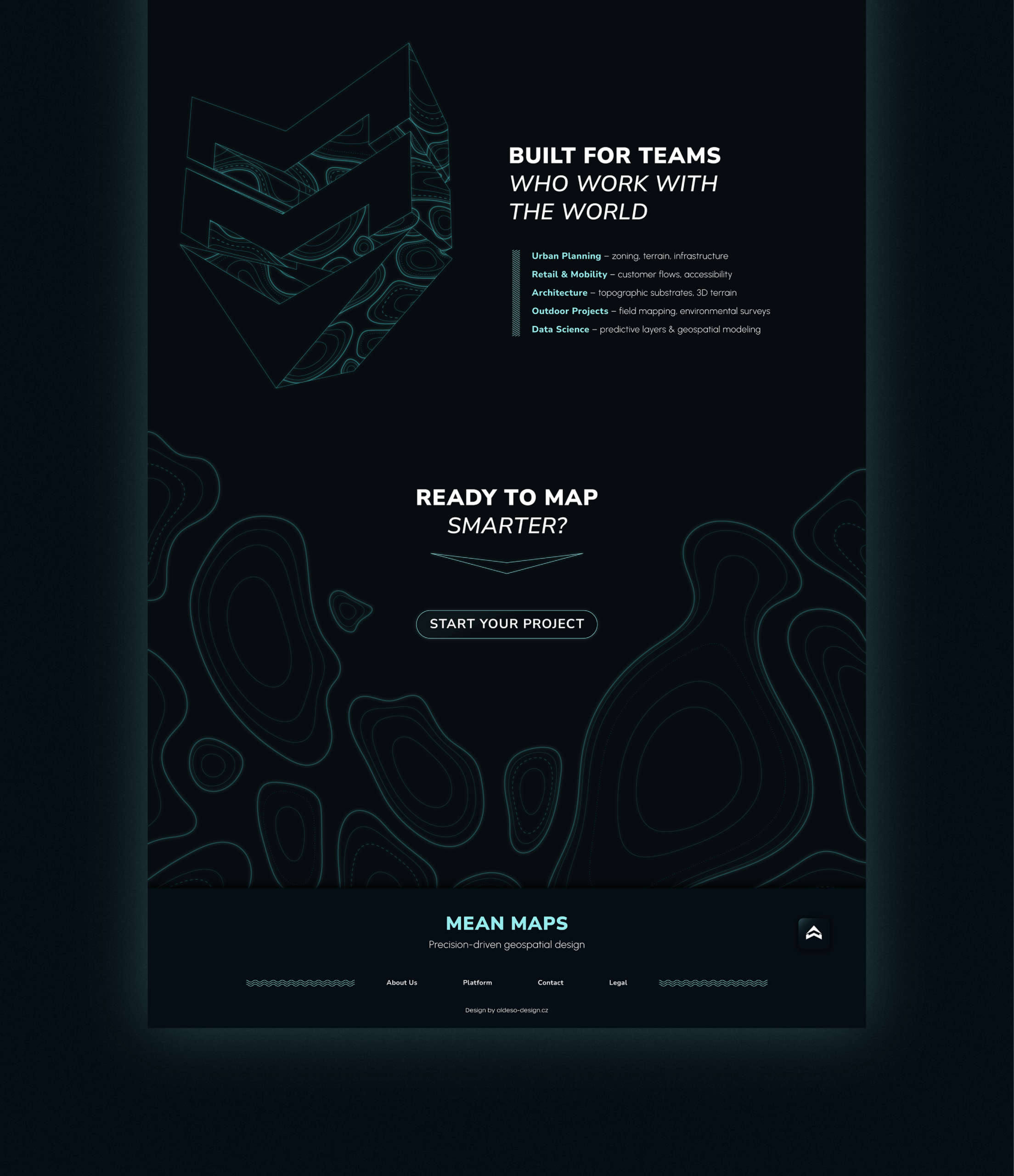 Návrh webdesignu Mean Maps – sekce about us a call-to-action