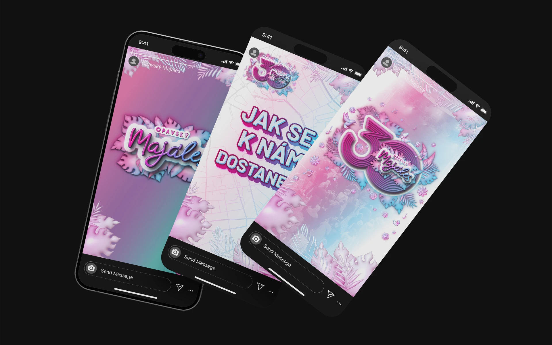 Opavský Majáles 2026 – výběr z grafik pro sociální sítě Výběr z grafik pro použití na sociálních sítí Opavského Majálesu 2026 s konzistentním vizuálním stylem tohoto jubilejního ročníku festivalu Opavský Majáles